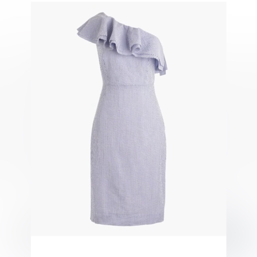 J. Crew One-Shoulder Blue Seersucker Dress - size 10